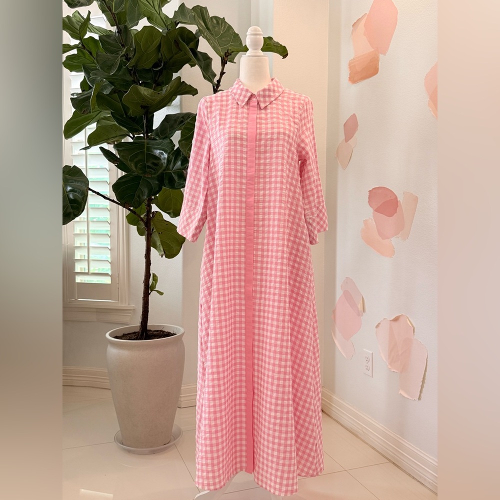 Avara Pink Gingham Long Sleeve Dress